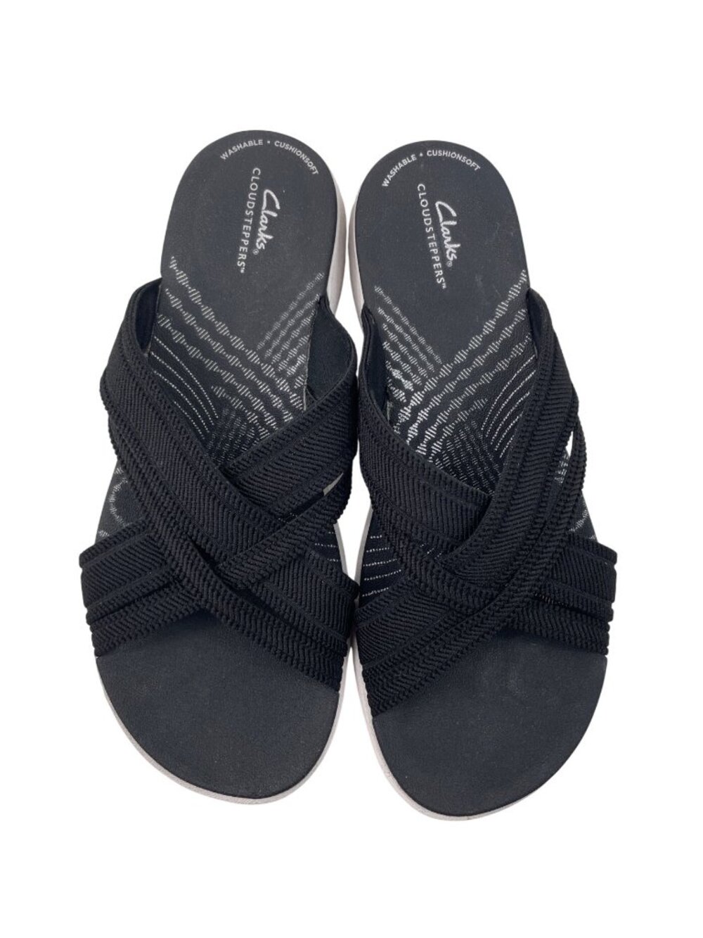 Clarks Cloudsteppers Mira Isle Black Cross Strap Comfort Slide Sandal US 8.5 W